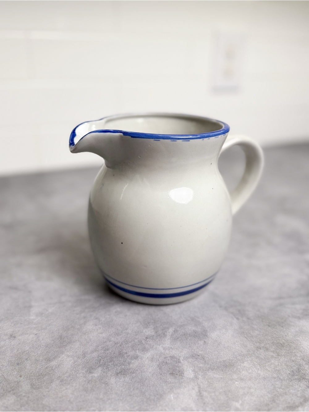 Vintage Taiwan Blue White Stoneware Creamer Small Pitcher Farmhouse